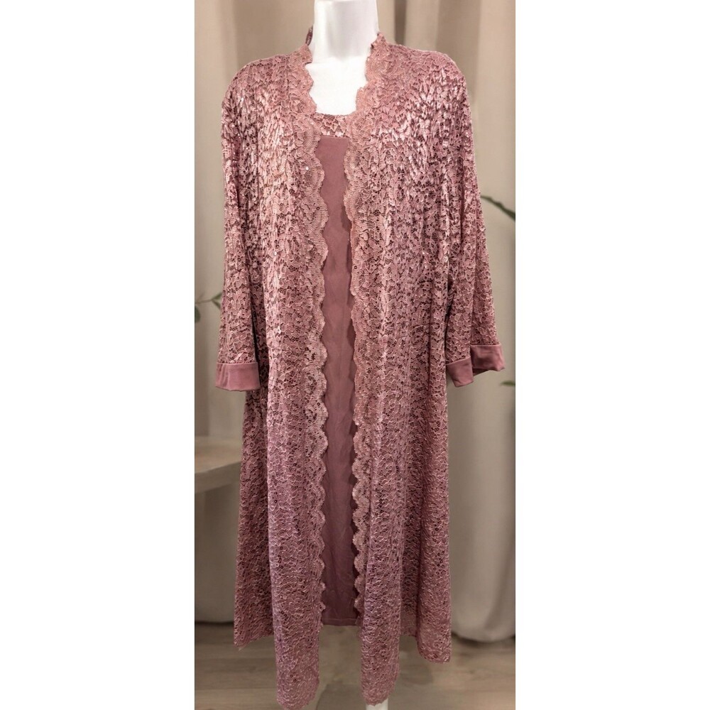 R&M Richards Pink 2-Piece Dress Set Size 18W Excellent Lace Sequin Formal Outfit